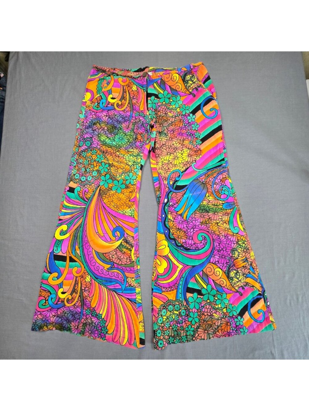 Aller Simplement L/XL Boho Hippie Flowy Wide Leg Pants Psychedelic Floral Cotton